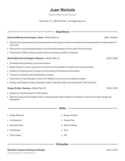 Electrical/Mechanical Designer Resume