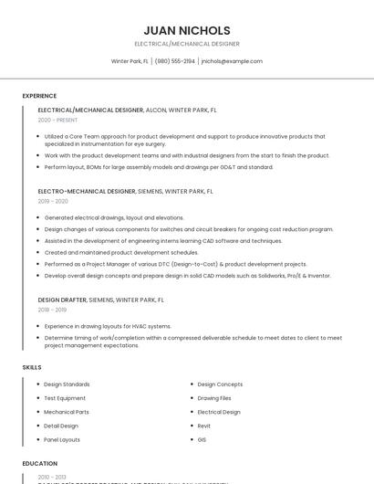Electrical/Mechanical Designer Resume