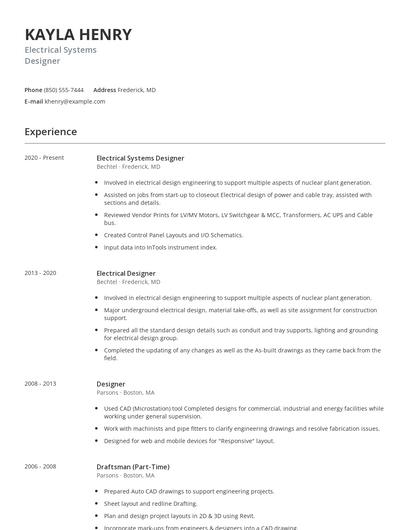 Electrical Systems Designer Resume