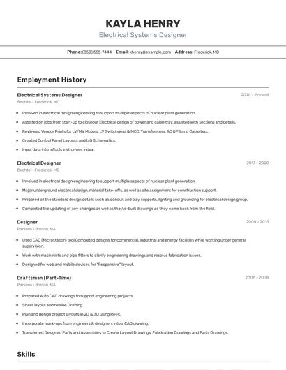 Electrical Systems Designer Resume