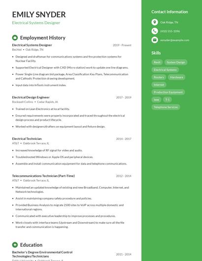 Electrical Systems Designer Resume