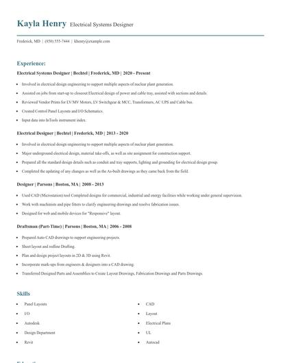 Electrical Systems Designer Resume