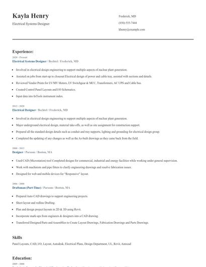 Electrical Systems Designer Resume