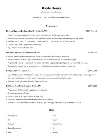 Electrical Systems Designer Resume