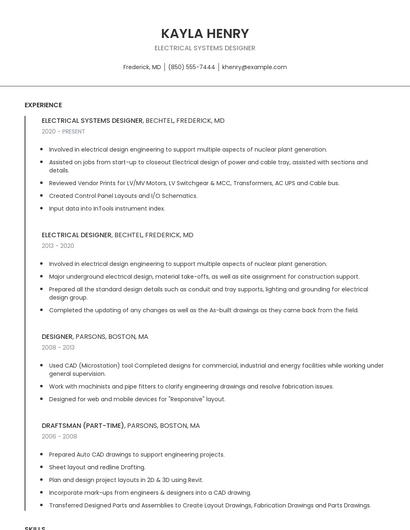 Electrical Systems Designer Resume