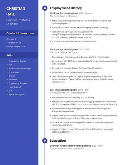 Electrical Systems Engineer Resume