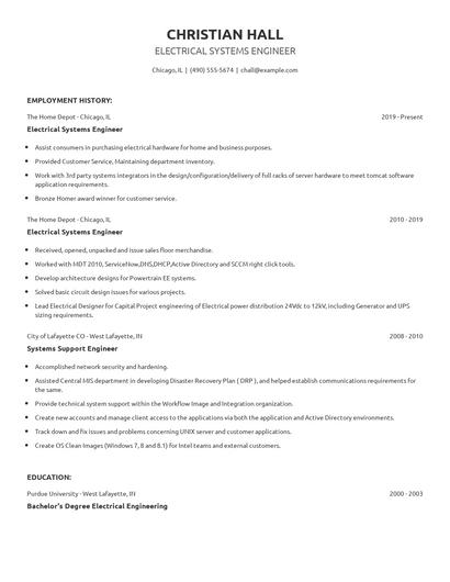 Electrical Systems Engineer Resume