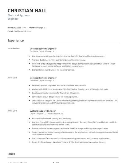 Electrical Systems Engineer Resume