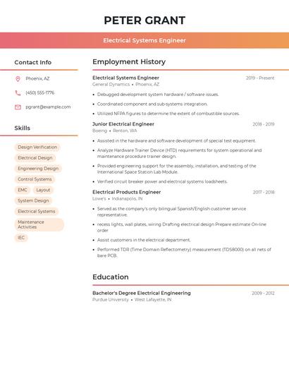 Electrical Systems Engineer Resume