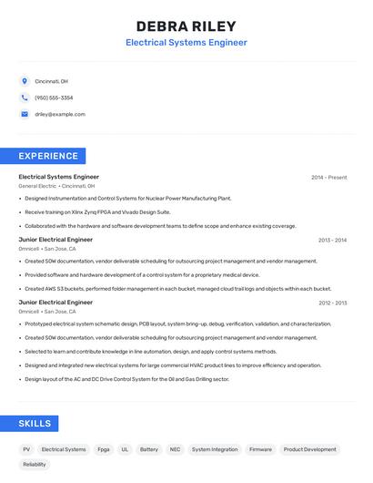 Electrical Systems Engineer Resume