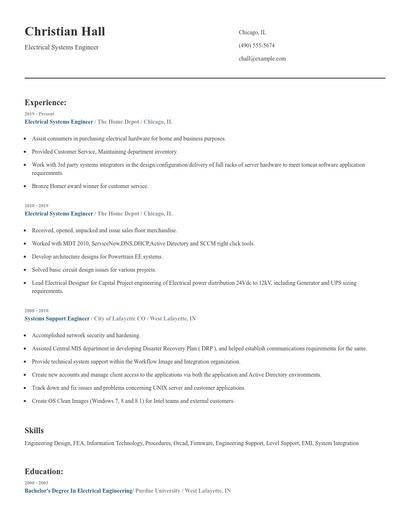 Electrical Systems Engineer Resume