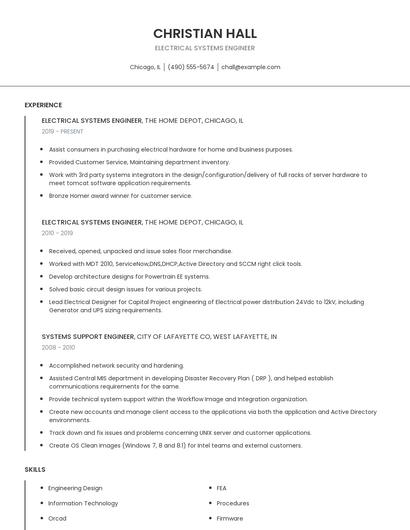 Electrical Systems Engineer Resume