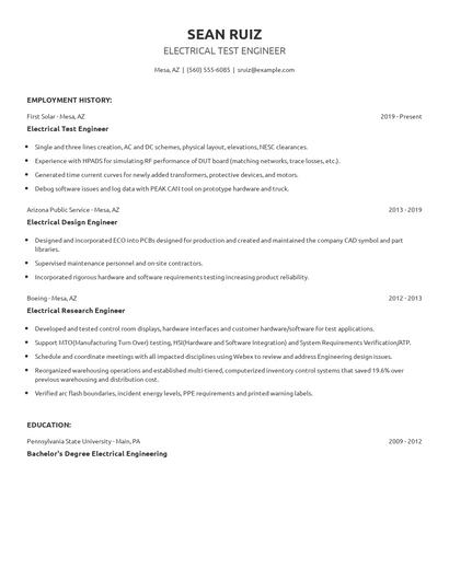 Electrical Test Engineer Resume
