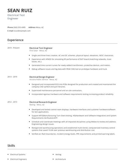 Electrical Test Engineer Resume
