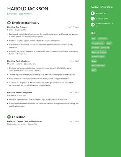 Electrical Test Engineer Resume