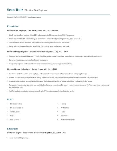 Electrical Test Engineer Resume