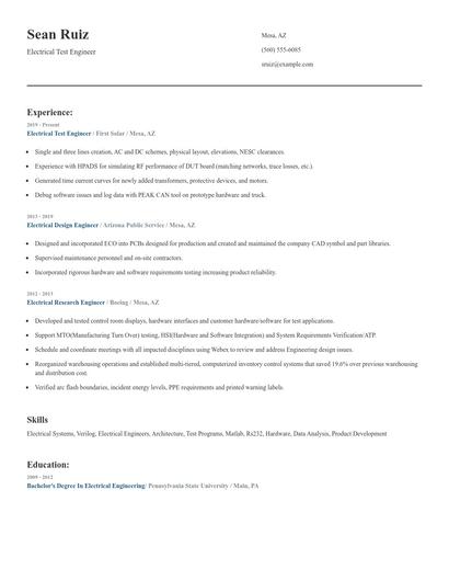 Electrical Test Engineer Resume