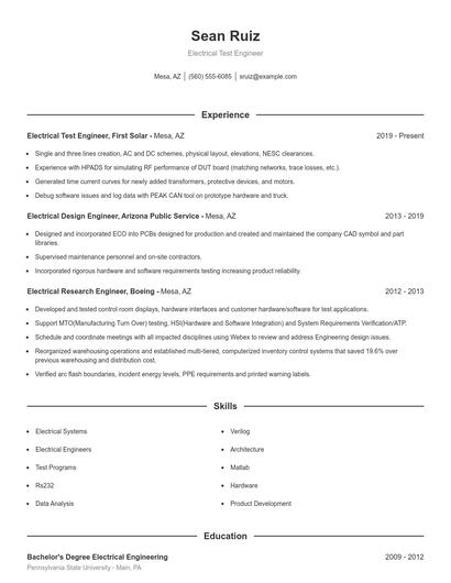 Electrical Test Engineer Resume