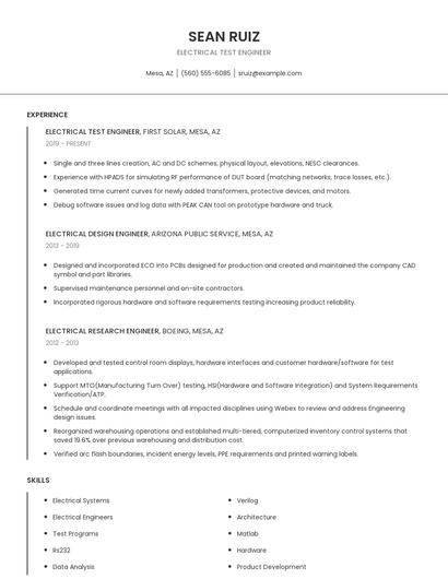 Electrical Test Engineer Resume