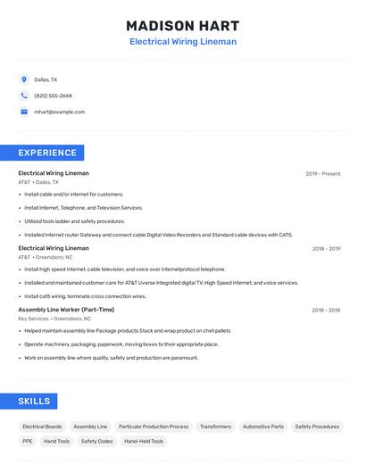 Electrical Wiring Lineman Resume