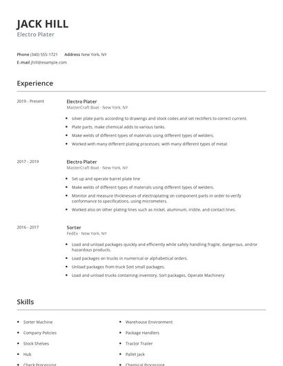 Electro Plater Resume