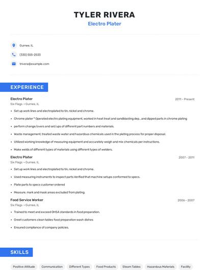Electro Plater Resume