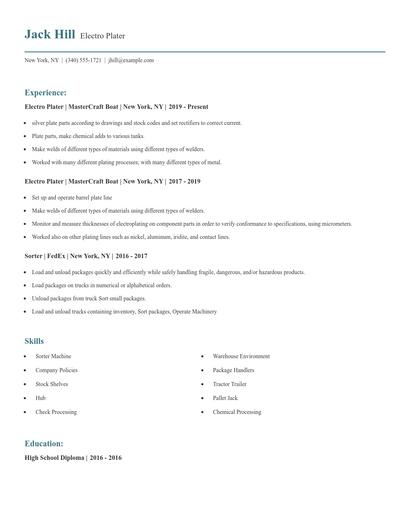 Electro Plater Resume