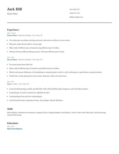 Electro Plater Resume
