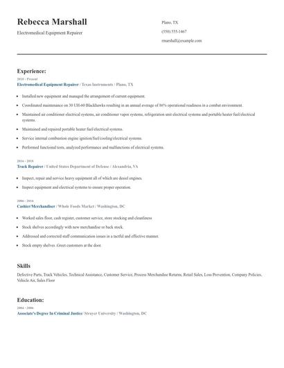 Electromedical Equipment Repairer Resume