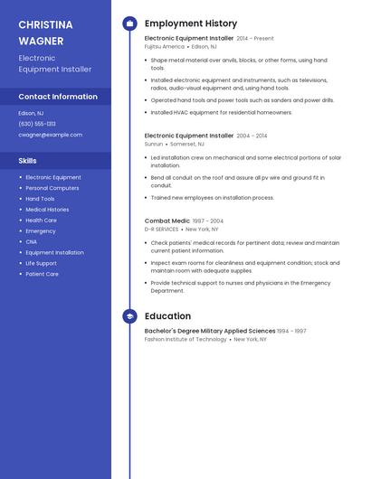 Electronic Equipment Installer Resume