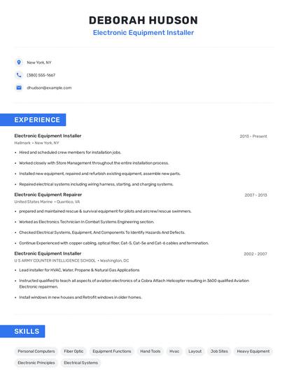 Electronic Equipment Installer Resume