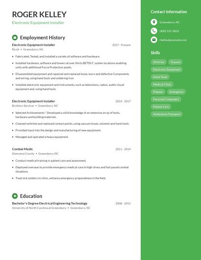 Electronic Equipment Installer Resume
