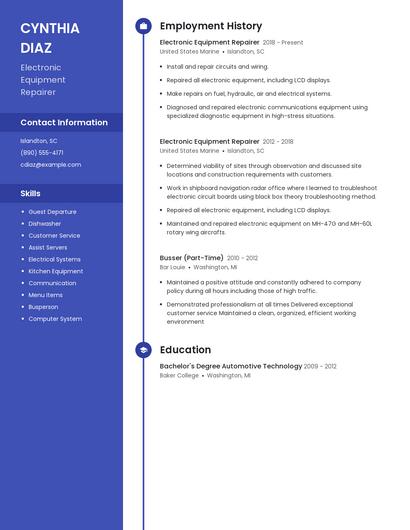 Electronic Equipment Repairer Resume