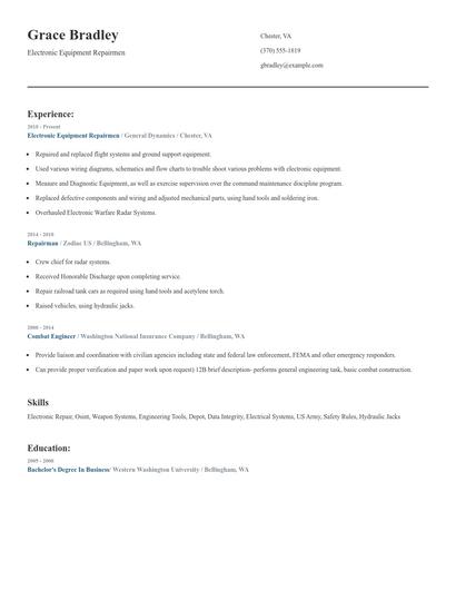 Electronic Equipment Repairmen Resume
