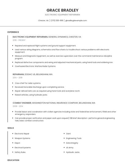 Electronic Equipment Repairmen Resume