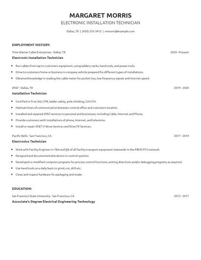 Electronic Installation Technician Resume