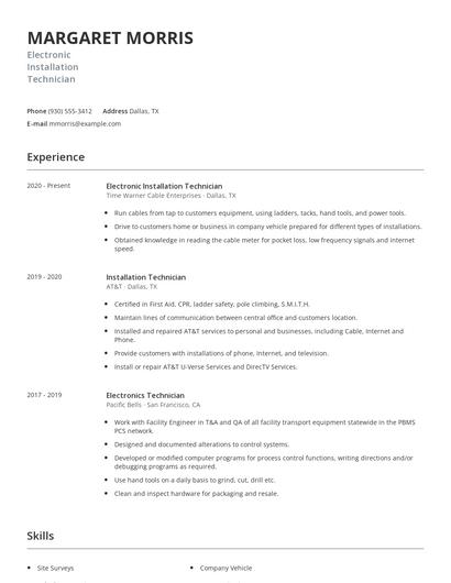 Electronic Installation Technician Resume