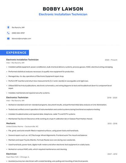 Electronic Installation Technician Resume
