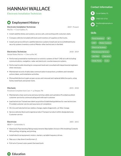Electronic Installation Technician Resume