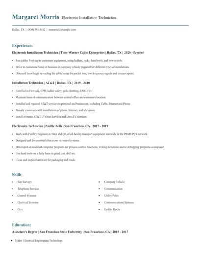 Electronic Installation Technician Resume