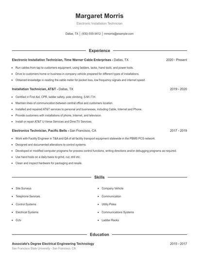 Electronic Installation Technician Resume