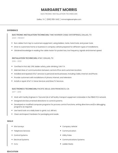 Electronic Installation Technician Resume