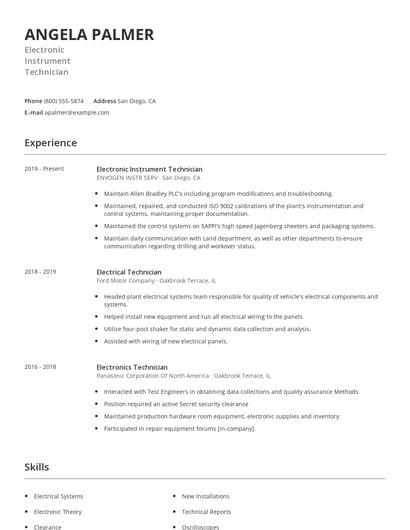 Electronic Instrument Technician Resume