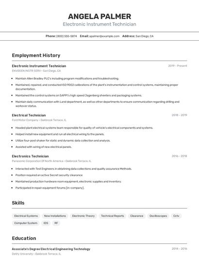 Electronic Instrument Technician Resume