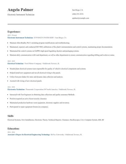 Electronic Instrument Technician Resume