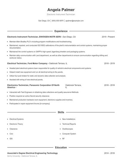 Electronic Instrument Technician Resume