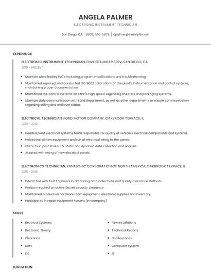 Electronic Instrument Technician Resume