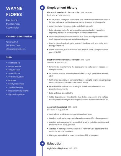 Electronic Mechanical Assembler Resume