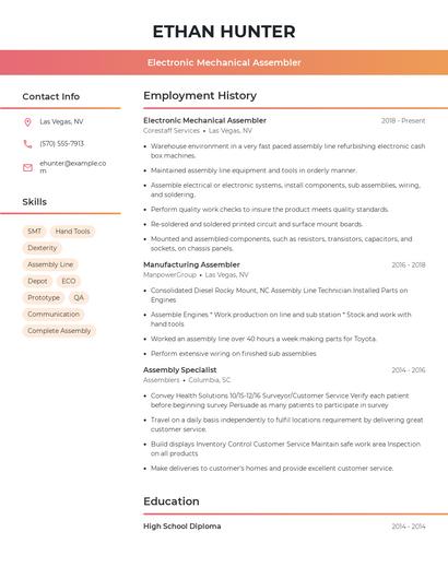 Electronic Mechanical Assembler Resume