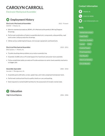 Electronic Mechanical Assembler Resume